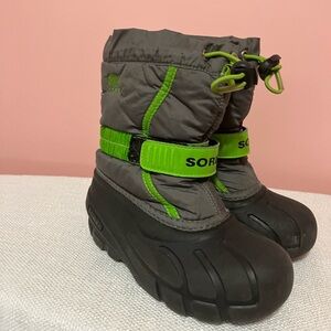 Sorel Kids Gray and Lime Green Insulated Snow Boots